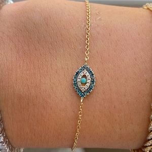 14k Yellow Gold and Diamond Evil Eye Bracelet